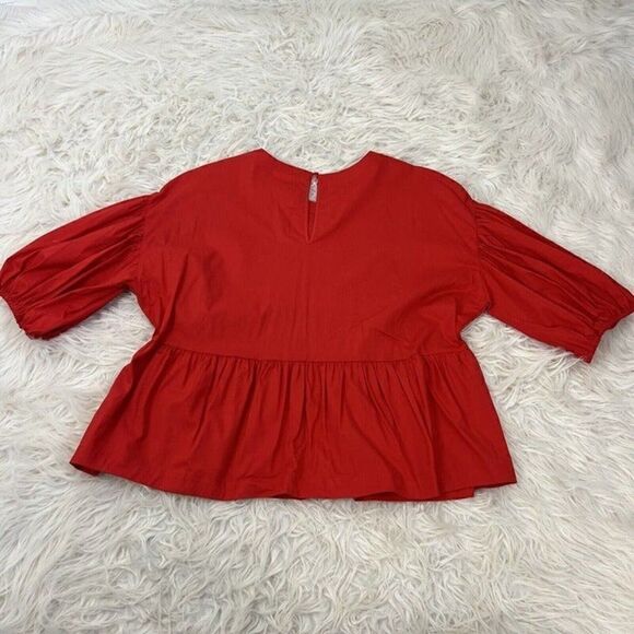 Prologue Red Balloon Sleeve Peplum Womens Romantic Blouse Size Large NWT Cotton - Picture 3 of 10